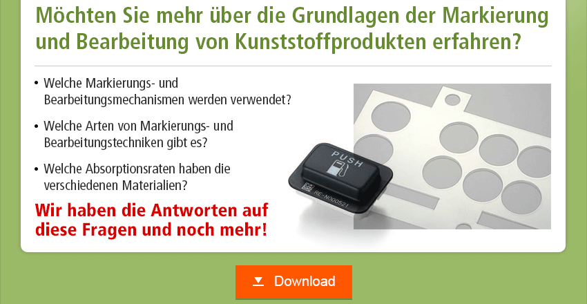 Möchten Sie mehr über die Grundlagen der Markierung und Bearbeitung von Kunststoffprodukten erfahren? Welche Markierungs- und Bearbeitungsmechanismen werden verwendet? Welche Arten von Markierungs- und Bearbeitungstechniken gibt es? Welche Absorptionsraten haben die verschiedenen Materialien? Wir haben die Antworten auf diese Fragen und noch mehr!